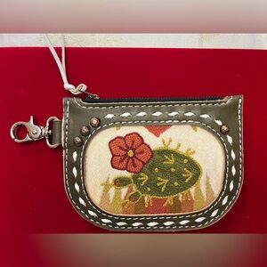 Cactus and Flower Embroidered Leather Pouch